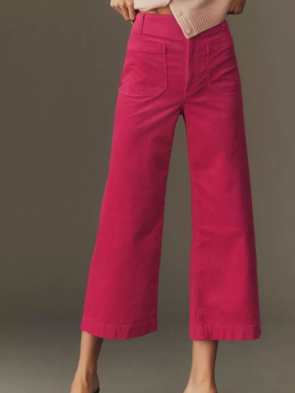 Anthro Maeve Colette Cropped Wide-Leg Trousers: Corduroy Hot Fuchsia Pink Sz 29
